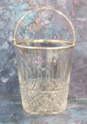 A silver mounted and cut glass ice bucket, swing handle, 14cm high, Birmingham 1988.