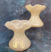 A pair of opaque glass frill vases, in the manner of Kralik, 10cm high, c.1915