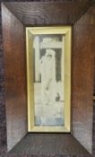 Erotica - an Art Nouveau monochrome print, of a scantily draped maiden, oak frame, 40cm x 23cm