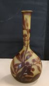 An Art Glass ovoid bottle vase, etched with mistletoe, on a light green ground, bears signature