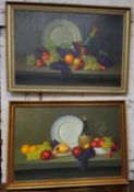 Tim Pritz (20th Century School) A near pair of Still Life Observations  oil on board, framed  89cm