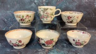 A Chinese Famille Rose tea bowl, decorated with stylised flowers and foliage, c.1770;  others,