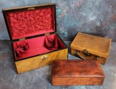A Victorian walnut rectangular work box, bone lozenges, 25cm wide, c.1870'  a lady's leather case,