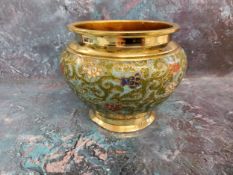 A Japanese cloisoone ovoid vase, inlaid with scrolling foliage in colours, 13cm high, Meiji period