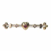A VICTORIAN GARNET-TOPPED DOUBLET AND DIAMOND HEART BAR BROOCH