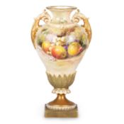 A ROYAL WORCESTER FRUIT PAINTED VASE