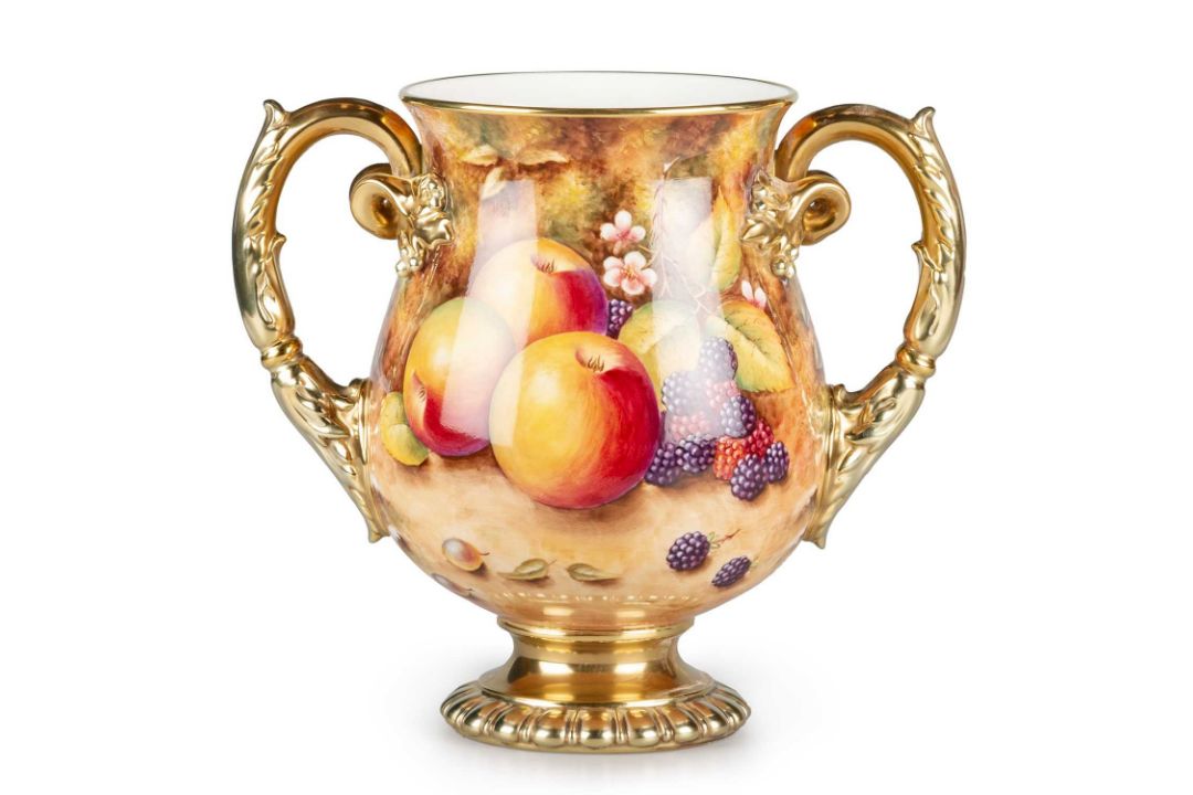 A RARE ROYAL WORCESTER FRUIT PAINTED LOVING CUP - Image 1 of 2