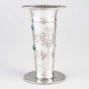 ARCHIBALD KNOX (1864-1933) FOR LIBERTY & CO, A TUDRIC PEWTER AND ENAMEL VASE