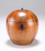A 19TH CENTURY FRUITWOOD TEA CADDY, IN THE FORM OF A MELON