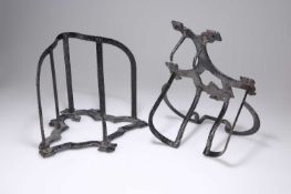 TWO EDWARDIAN PAINTED WROUGHT IRON TACK/WHIP HOOKS