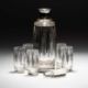 A FRENCH SILVER-COLLARED GLASS DECANTER AND GLASSES SET, POSSIBLY BACCARAT - Image 1 of 3
