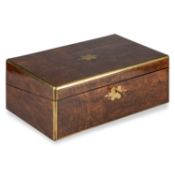 A 19TH CENTURY BRASS-BOUND BURR WALNUT WRITING SLOPE