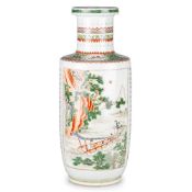 A CHINESE 'ODE TO THE RED CLIFF' FAMILLE VERTE ROULEAU VASE