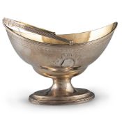 A GEORGE III SILVER SWING-HANDLE SUGAR BASKET