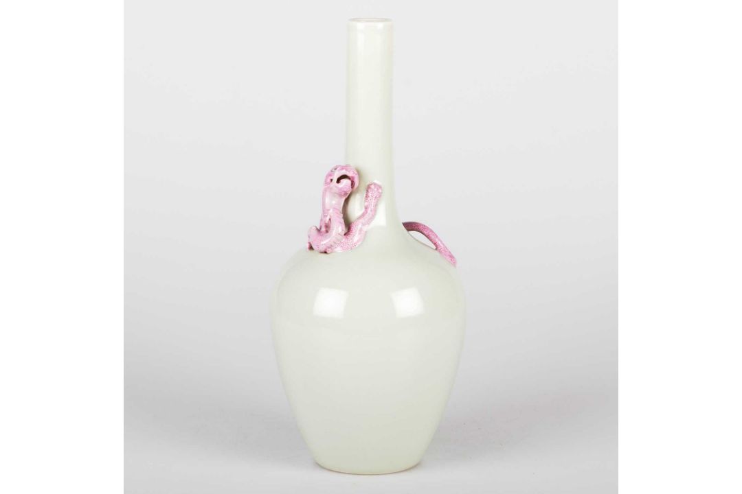 A CHINESE POWDER-GREEN GLAZED BOTTLE VASE - Image 1 of 7