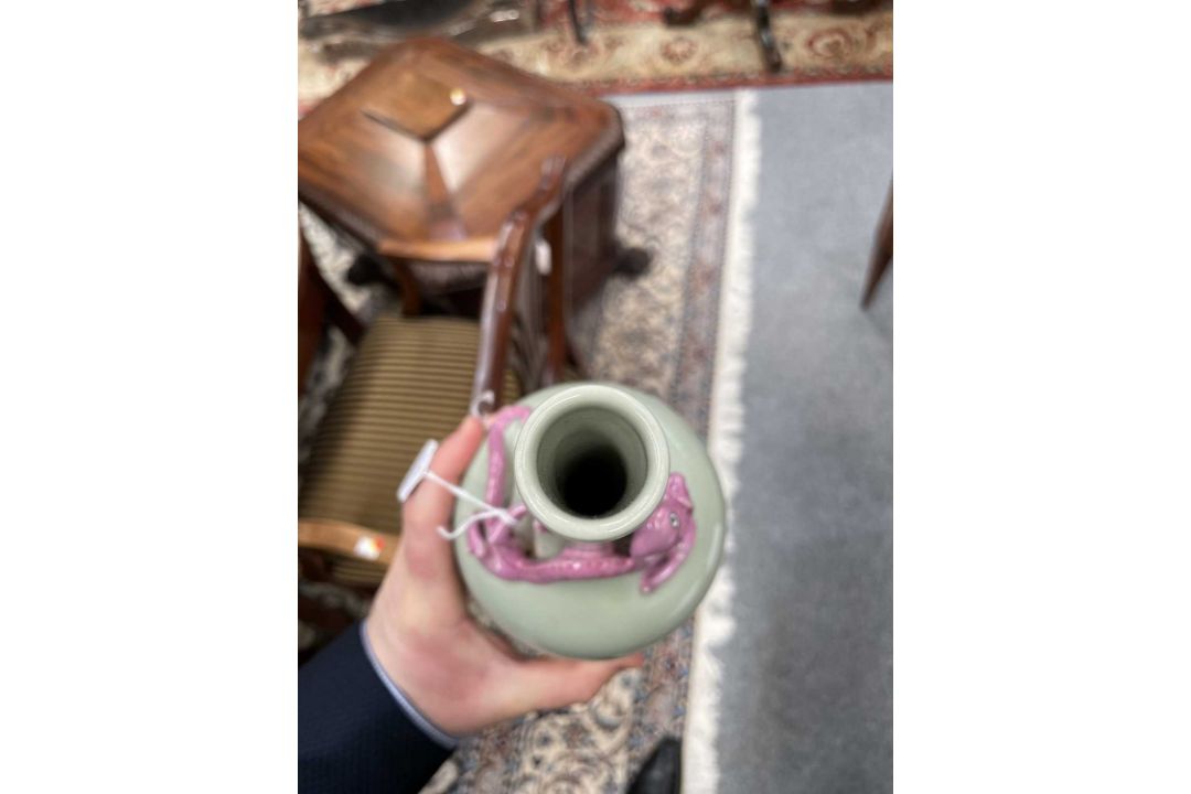 A CHINESE POWDER-GREEN GLAZED BOTTLE VASE - Image 3 of 7