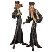 J. GAUTIER, A PAIR OF BRONZED AND PAINTED METAL FIGURAL CANDLESTICKS, LATE 19TH CENTURY