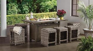 Halstead collection 7-piece bar dining set with fire table appears to be complete and other furnitur