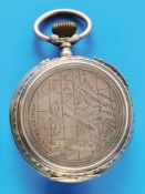 Large Alpine silver pocket watch with engraved map of Italy and the islands of Sicily, Sardinia and 