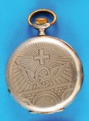 Recta railwayman silver pocket watch, engraved silver case with impeller on railroad viaduct