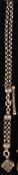 Silver pocket watch chain, 2-row, with decorated pendant in the shape of a cube 