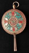 Silver plated grandfather clock winding key with multicolor mosaic, square = 4.75 mm 