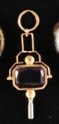 Pocket watch key, 14 ct, gold setting, rotating, with 6-cornered cut amethyst 