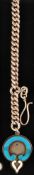 Silver pocket watch chain with enamel pendant (middle part missing)