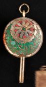 Silver plated grandfather clock winding key with multicolor mosaic,