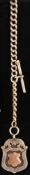 Silver pocket watch chain, gradient, with toggle and pendant in the shape of coat of arms