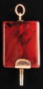 Pocket watch key, rectangular agate in 14 ct. gold setting