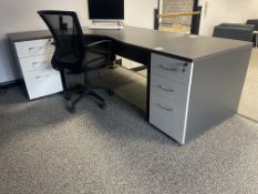 Quantity of Office Furniture, Comprising Office Desk 1800 x 1200 x 720mm, 2no. 3 Draw Pedestals