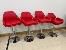 4no. Red Leatherette Height Adjustable Stools with Chrome Base, Lot Location: Ground Floor