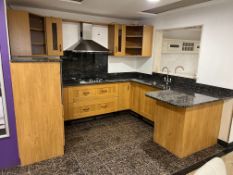 Entire Kitchen Display Section Complete With Timber Storage Units, Granite Worktops, Bosch HTHB23