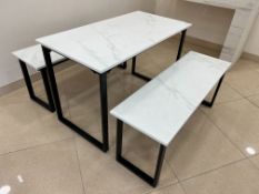Ex Display Marble Top Table with Steel Frame, 1150 x 600 x 710mm, Complete with 2no. Matching