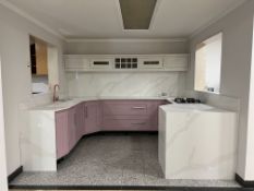 Entire Kitchen Display Section Complete With; Calcatta Oro Ligero Worktops, Prima PRGH206 Domestic