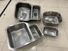 3no. Used Stainless Steel Sinks Comprising; 1no. 580 x 470mm, 590 x 450mm, 430 x 370mm, & Drainer