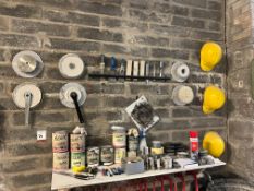 Quantity of Various Workshop Sundries Comprising; Wax, Glue, Drill Bits, Safety Helmets,