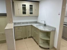 Entire Kitchen Display Comprising; Clonal White 30mm Think Natural Granite Worktop with Bevelled