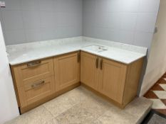 Entire Kitchen Display Section Comprising; Granite Worktop with Integrated Drainage Grooves,
