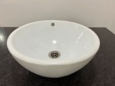 Porcelain Circular Sink with Tap Grooves, 420mm Dia, 180mm Deep, Lot Location: Ground Floor