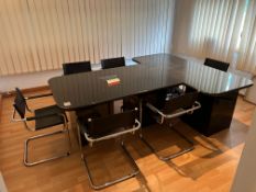 Granite T-Shaped Boardroom Table 2400 x 2000mm with Engraved Flag, Complete with 6no. Leatherette