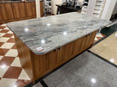 Marble Top Kitchen Island 2110 x 1200 x 910mm Complete With; Timber Units & Brushed Steel Handles,