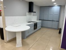 Entire Kitchen Display Comprising; Classic Quartz Stone Worktop, Prima LIA17.5 Extraction Hood,