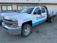 2018 Chevrolet Silverado 3500 WT Crew Cab Flat Deck, V8 Gas, VIN #: 1GB4KYCG6JF161166
