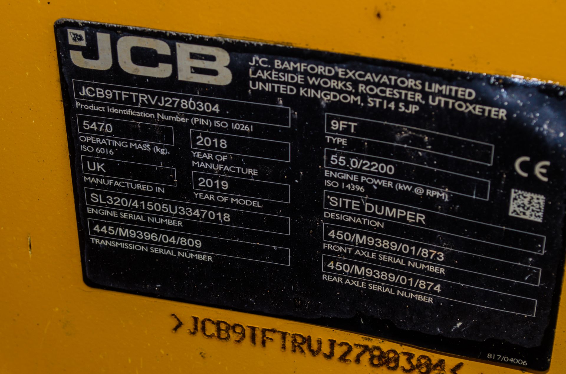 JCB 9FT 9 tonne straight skip dumper Year: 2018 S/N: J2780304 Recorded Hours: 1286 c/w camera system - Image 19 of 19