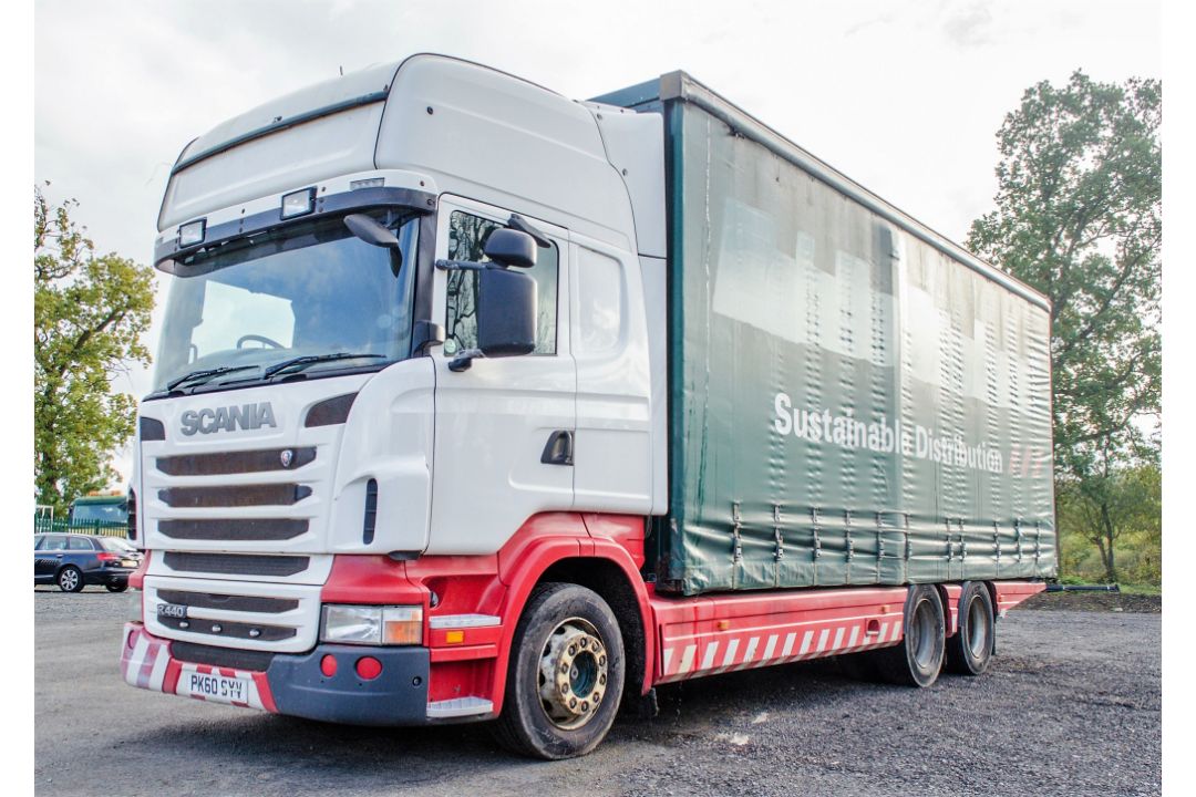 Scania R440 Topline 26 tonne 6 x 2 curtain sided draw bar lorry Registration Number: PK60 SYV Date - Image 1 of 19