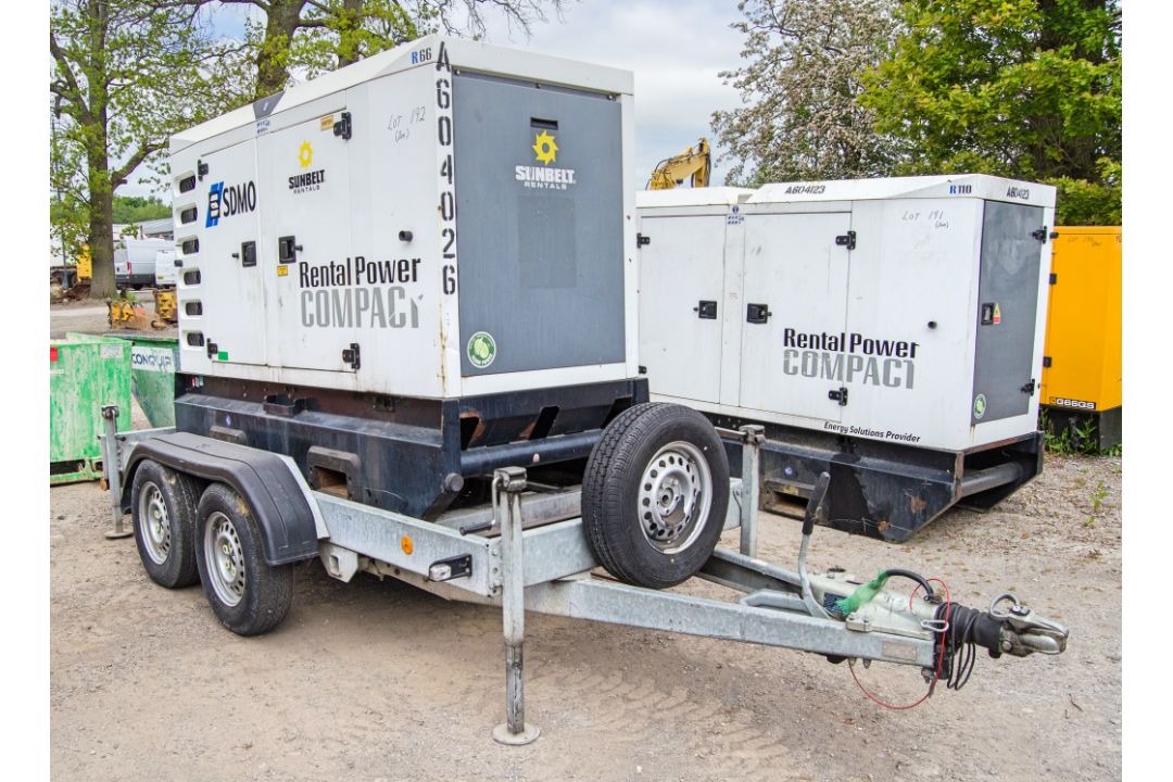 SDMO R66 60 kva diesel driven trailer mounted mobile generator Recorded hours: 12210 A604026, - Image 1 of 8