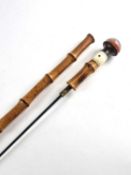 Unusual late 19th-century sword cane with glass pommel