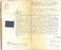 Royal Navy. Seven Years' War interest. Manuscript appointing Capt. Thomas Stanhope to HMS Swiftsure